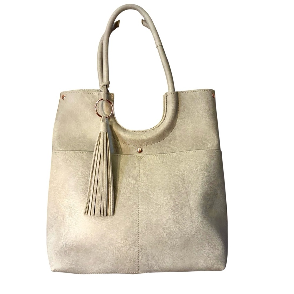 Ulta Beauty Tote Stone Taupe Faux Leather Large Gold-tone Hardware Tassel Snap